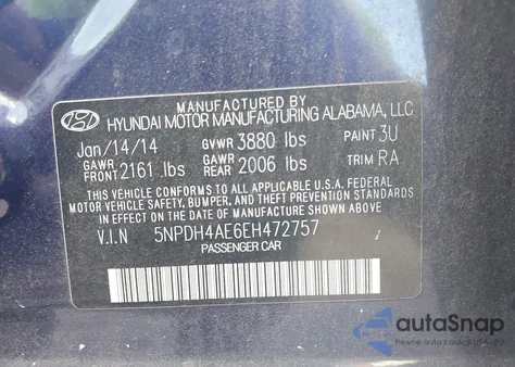 2014 Hyundai Elantra Se из США, поврежденный, VIN 5NPDH4AE6EH472757